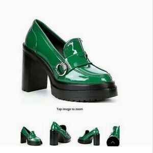 Green Patent Leather Platform Loafers